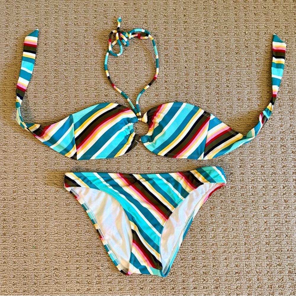 NWT Split Multicolor Striped Bikini, Sz M